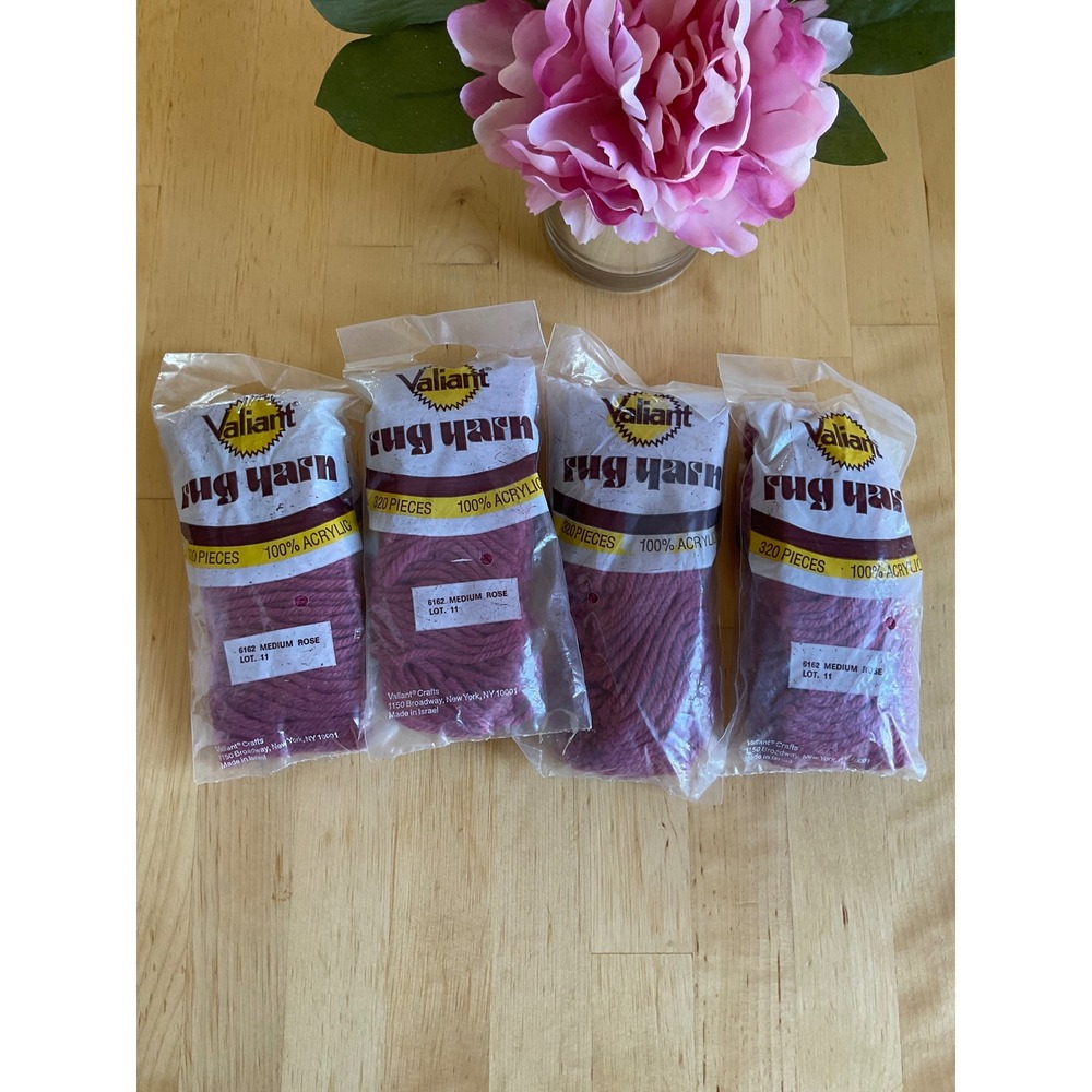 Valiant Rug Yarn 320 Pieces Medium Rose Lot 11 100% Acrylic 4 Packs 6162